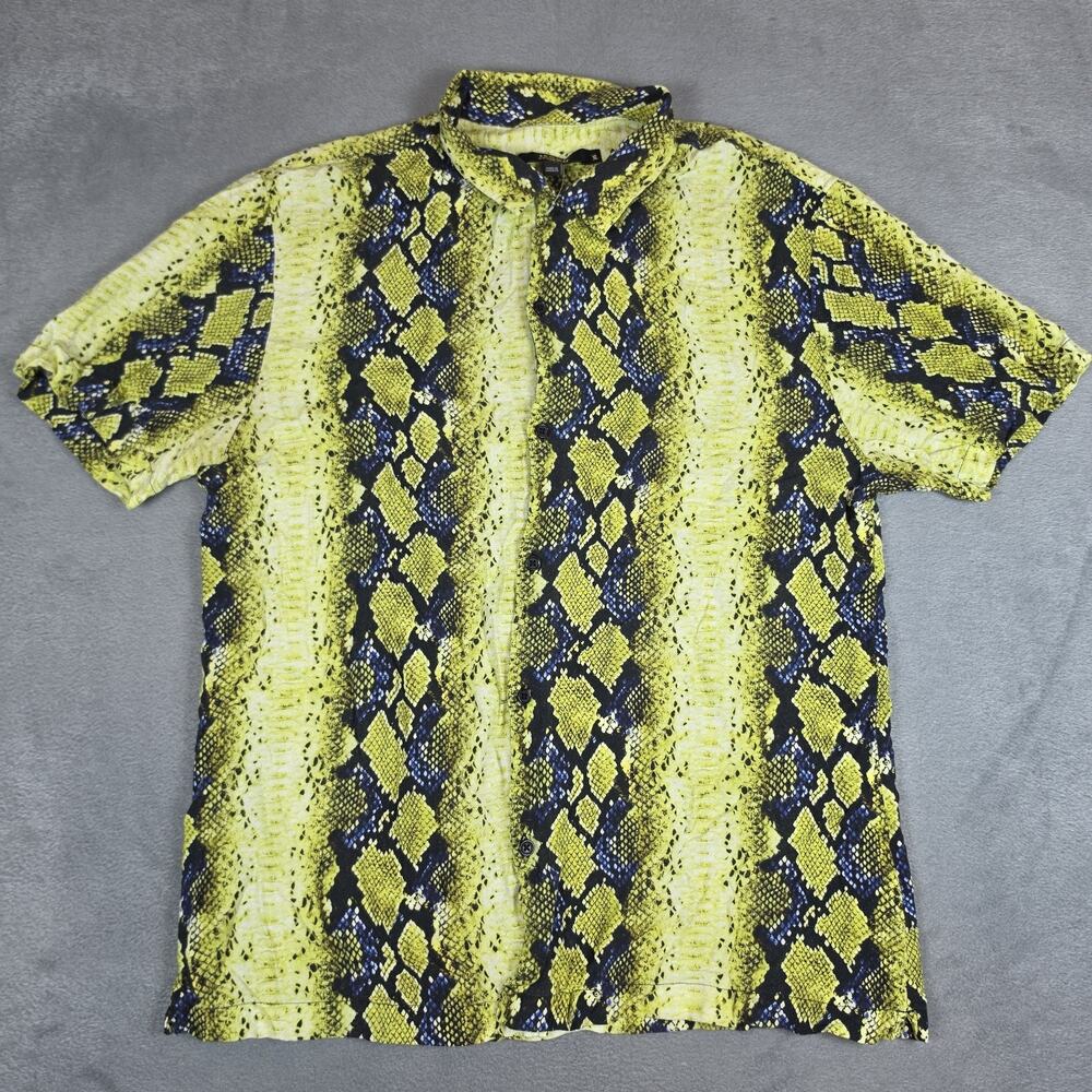 JADED London Womens XL Snake Print Button Up Shirt Yellow Black Blue Viscose
